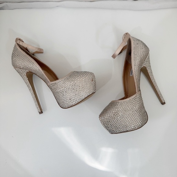 Steve Madden Deeny R Pewter Beige Crystal Platform High Heel Pumps Size 7.5 - Picture 7 of 12